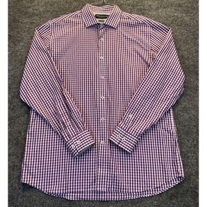 Nick Graham Men XL 17-17.5 Purple White Gingham Check Modern Fit Dress Shirt